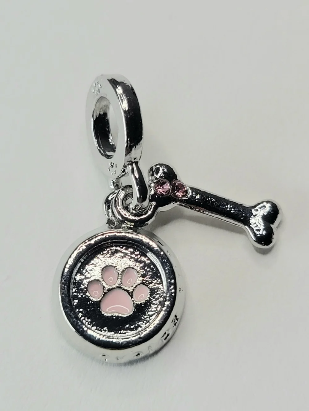 New For Pandora Charm Bracelets Pink And Silver Color Dog Bowl And Bone Charm!